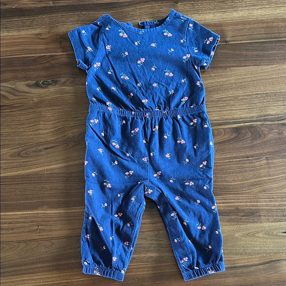 Old Navy Blue and Pink Floral Jumpsuit